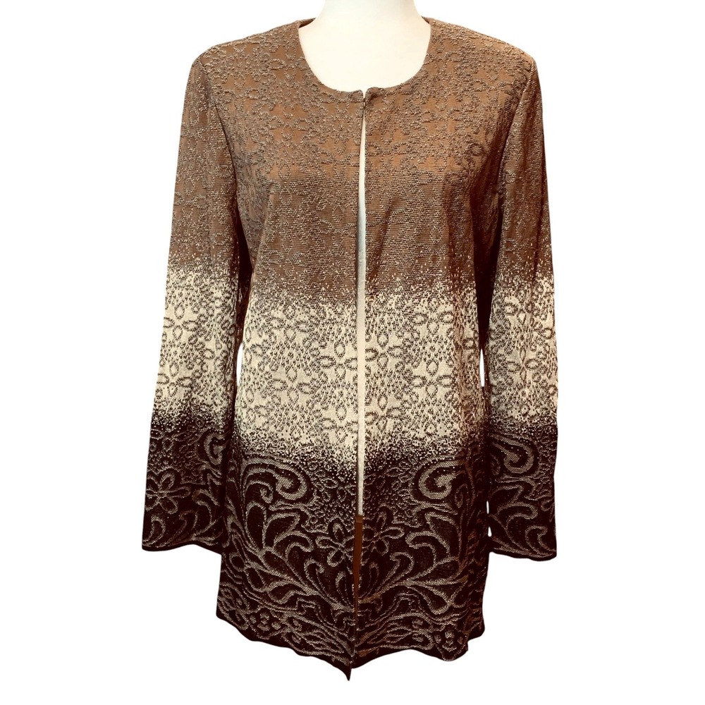 Ming Wang Jacket Women L Metallic Knit Ombre Jacquard Longline Art Nouveau Boho